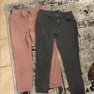 Maurices Pink and Gray Skinny Jeans.